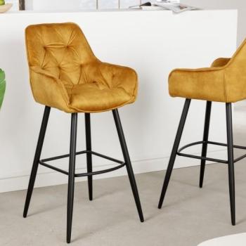 Estila Industriálna Chesterfield barová stolička Mast horčicovo žltá 107cm obrázok