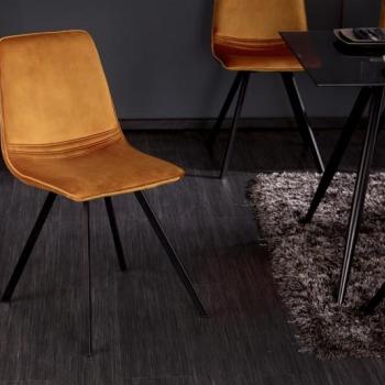 Estila Industriálna moderná stolička Hartlepool Mustard so zamatovým poťahom a kovovými nožičkami 83cm obrázok