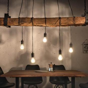 Estila Industriálna závesná lampa Barracuda z masívneho dreva a kovu 152cm obrázok