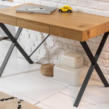 Estila Industriálny hnedý dizajnový pracovný stôl Westford na čiernych nohách so zásuvkou 110cm obrázok