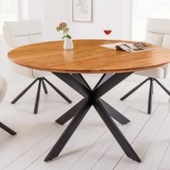 Estila Industriálny jedálenský stôl Comedor okrúhleho tvaru z masívneho akáciového dreva s kovovými nohami 130cm obrázok