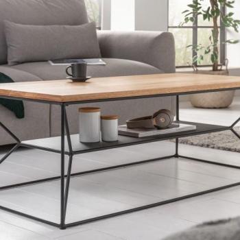 Estila Industriálny konferenčný stolík Westford z dubového masívu hnedej farby s čiernou kovovou podstavou 110cm obrázok