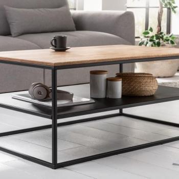 Estila Industriálny konferenčný stolík Westford z masívneho dreva hnedej farby a čiernou kovovou konštrukciou 95cm obrázok