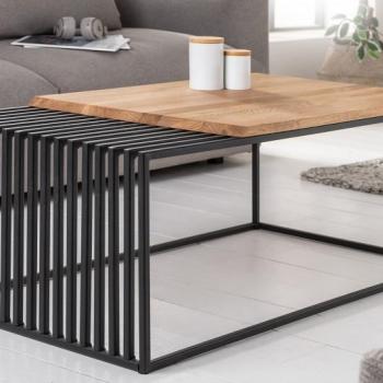Estila Industriálny konferenčný stolík Westford z masívneho dreva hnedej farby a čiernou kovovou podstavou 100cm obrázok