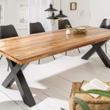 Estila Industriálny masívny jedálenský stôl Steele Craft s prekríženými čiernymi nohami z kovu 240cm obrázok