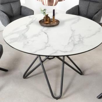 Estila Industriálny okrúhly jedálenský stôl Industria Marbleux v modernom prevedení so sklenenou doskou s mramorovým vzhľadom 120cm obrázok