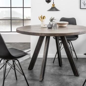 Estila Industriálny okrúhly jedálenský stôl Steele Craft 120cm sivý z masívneho dreva obrázok