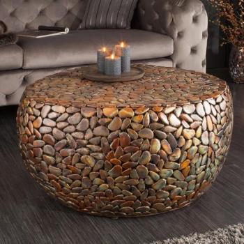 Estila Industriálny okrúhly konferenčný stolík Riverstone z kovu medenej farby 72cm obrázok