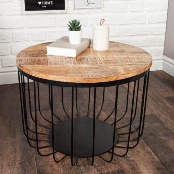 Estila Industriálny okrúhly konferenčný stolík Storage z mangového dreva 56cm obrázok