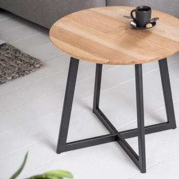 Estila Industriálny príručný okrúhly stolík z masívu a čiernou kovovou podstavou Modul 50cm obrázok