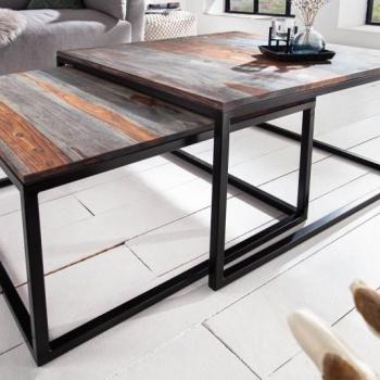 Estila Industriálny set konferenčných masívnych stolíkov Elements s čiernou kovovou konštrukciou 75cm obrázok
