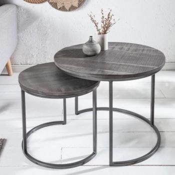 Estila Industriálny set kruhových príručných stolíkov Elements z masívu sivej farby 55cm obrázok