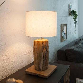 Estila Koloniálna drevená stolná lampa Pole II s polohovateľným ľanovým tienidlom v naturálnej bielej farbe 59-70cm obrázok