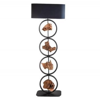 Estila Koloniálna vysoká stojaca lampa Elements s oválnym tienidlom a drevenými prvkami 147cm obrázok