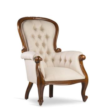 Estila Koloniálne Grandfather kreslo M-VINTAGE z masívu s béžovým čalúnením 107cm obrázok