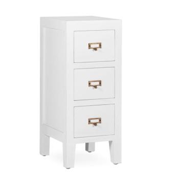 Estila Koloniálny biely nočný stolík Blanc z masívneho dreva mindi s tromi zásuvkami 72cm obrázok