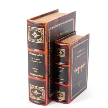 Estila Koloniálny kožený set dekoratívnych kníh Mark Twain v čiernom dizajnovom vintage obale 27cm obrázok