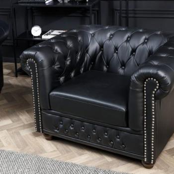Estila Kožené kreslo Chesterfield v čiernom prevedení s dizajnovým strieborným zdobením 73cm obrázok