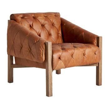 Estila Kožené vintage kreslo Robel s hnedým prešívaným čalúnením a drevenými nohami 75cm obrázok