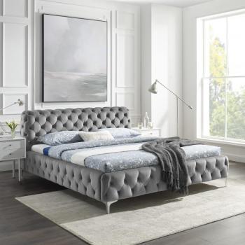 Estila Luxusná chesterfield manželská posteľ Modern Barock v striebornom prevedení zo zamatu 180x200cm obrázok