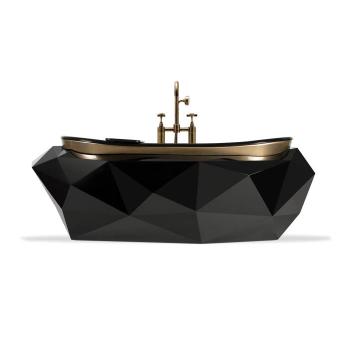 Estila Luxusná liatinová art-deco vaňa so základňou zo skleneného vlákna v čiernej farbe a vysokým kohútikom 215 cm obrázok
