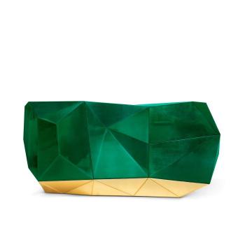 Estila Luxusná moderná postriebrená komoda v štýle art-deco z masívneho dreva s pozlátenou podstavou Diamond Emerald 185 cm obrázok