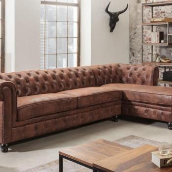Estila Luxusná rohová vintage chesterfield sedačka Holger hnedá pravá 280cm obrázok