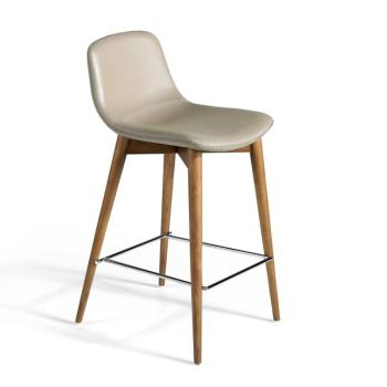 Estila Luxusná taupe sivá kožená barová stolička Forma Moderna z masívu 93cm obrázok