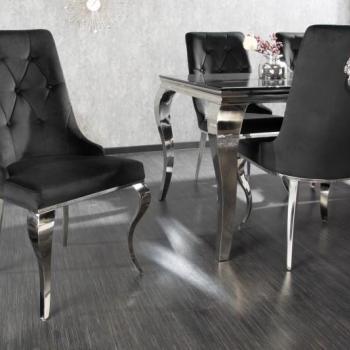 Estila Luxusné barokové jedálenské kreslo Glamour s čiernym zamatovým čalúnením a chrómovými nohami 102cm obrázok