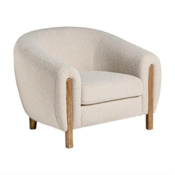 Estila Luxusné boucle kreslo Aurelia biele v art-deco štýle s hnedými nožičkami z dubového masívu 94cm obrázok