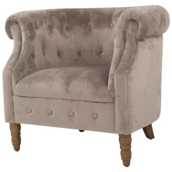 Estila Luxusné chesterfield kreslo Chelsea do obývačky s béžovým zamatovým čalúnením a s vyrezávanými nožičkami 78cm obrázok