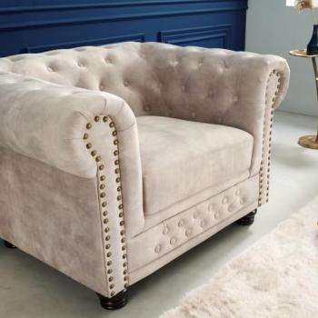 Estila Luxusné chesterfield kreslo Contessa s čalúnením vo farbe šampanského s prešívaním a kovovým zdobením 105cm obrázok