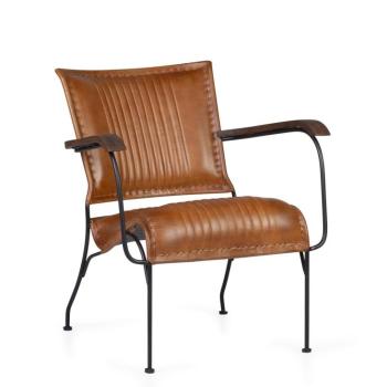Estila Luxusné vintage kreslo Marione II s poťahom z pravej kože v hnedom prevedení s kovovou konštrukciou a drevenými podrúčkami 75cm obrázok