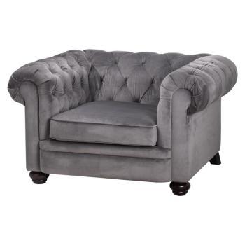 Estila Luxusné zamatové CHESTERFIELD kreslo sivé obrázok