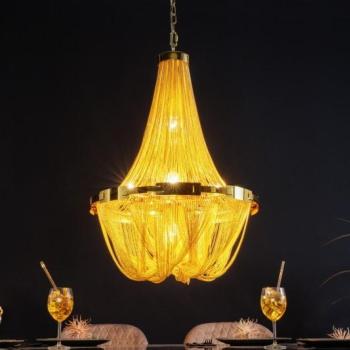 Estila Luxusný art deco luster Odilon v žiarivom zlatom prevedení z kovu s retiazkovým zdobením obrázok