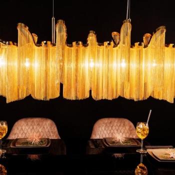 Estila Luxusný art deco luster Odilon z kovu zlatej farby s reťazovým zdobením 118cm obrázok