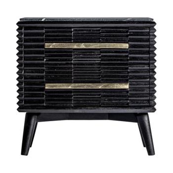 Estila Luxusný art-deco nočný stolík Plissé Nero v čiernom prevedení z masívneho dreva s mramorovou vrchnou doskou 65cm obrázok