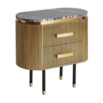 Estila Luxusný art deco oválny nočný stolík Chamoix s kovovou zlatou konštrukciou a čiernou mramorovou doskou 68cm obrázok