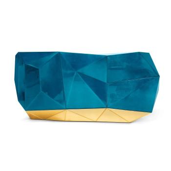 Estila Luxusný dizajnový príborník s dizajnovou ručne vyrezávanou pozlátenou podstavou Diamond Blue 185 cm obrázok