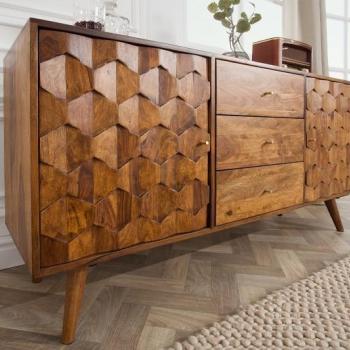 Estila Luxusný masívny príborník Mozaika palisander 145 cm s tromi zásuvkami a dvomi dvierkami obrázok