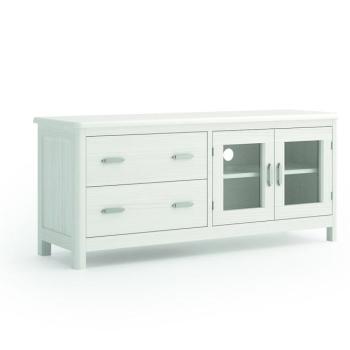 Estila Luxusný masívny TV stolík Cerdena so sklenenými dvierkami a dvomi zásuvkami 138cm obrázok