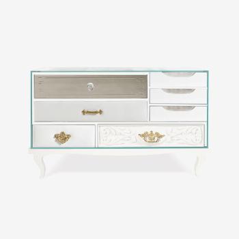 Estila Luxusný moderný biely nočný stolík Mondrian Blanc z lakovaného masívu a čírych skiel s pozlátenými detailmi 85cm obrázok