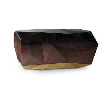 Estila Luxusný moderný príborník z masívneho dreva s lesklou povrchovou úpravou a pozlátenou podstavou Diamond Chocolate 185 cm obrázok