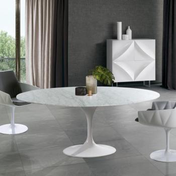 Estila Luxusný okrúhly jedálenský stôl Henning Marble z mramoru s lesklou bielou podstavou 200cm obrázok
