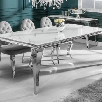 Estila Luxusný sklenený mramorový jedálenský stôl Modern Barock s chrómovými nohami v barokovom štýle 180cm obrázok