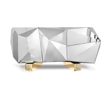 Estila Luxusný strieborný príborník s lesklým povrchom a s pozlátenými mosadznými nohami s odlievaným detailom Diamond Pyrite 185 cm obrázok