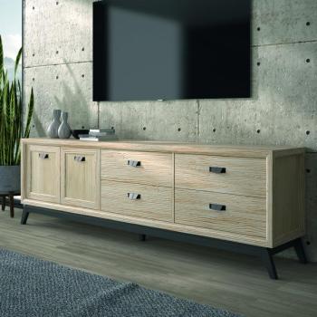 Estila Luxusný TV stolík Rodas z masívneho dreva so štyrmi zásuvkami a dvoma dvierkami 229cm obrázok