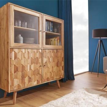 Estila Masívna vitrína Mozaika s geometrickým reliéfom 140cm akácia obrázok