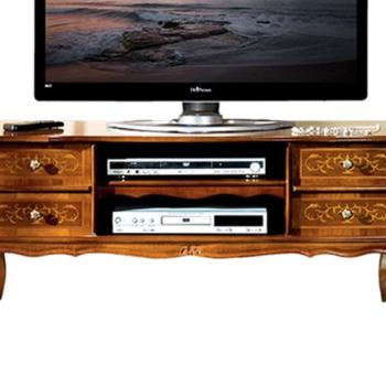 Estila Masívny luxusný klasický TV stolík Clasica so štyrmi zásuvkami a dvomi poličkami s rustikálnym zdobením 123cm obrázok