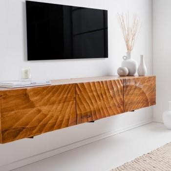 Estila Masívny nástenný TV stolík Cumbria s dvierkami s reliéfnym zdobením 160cm obrázok